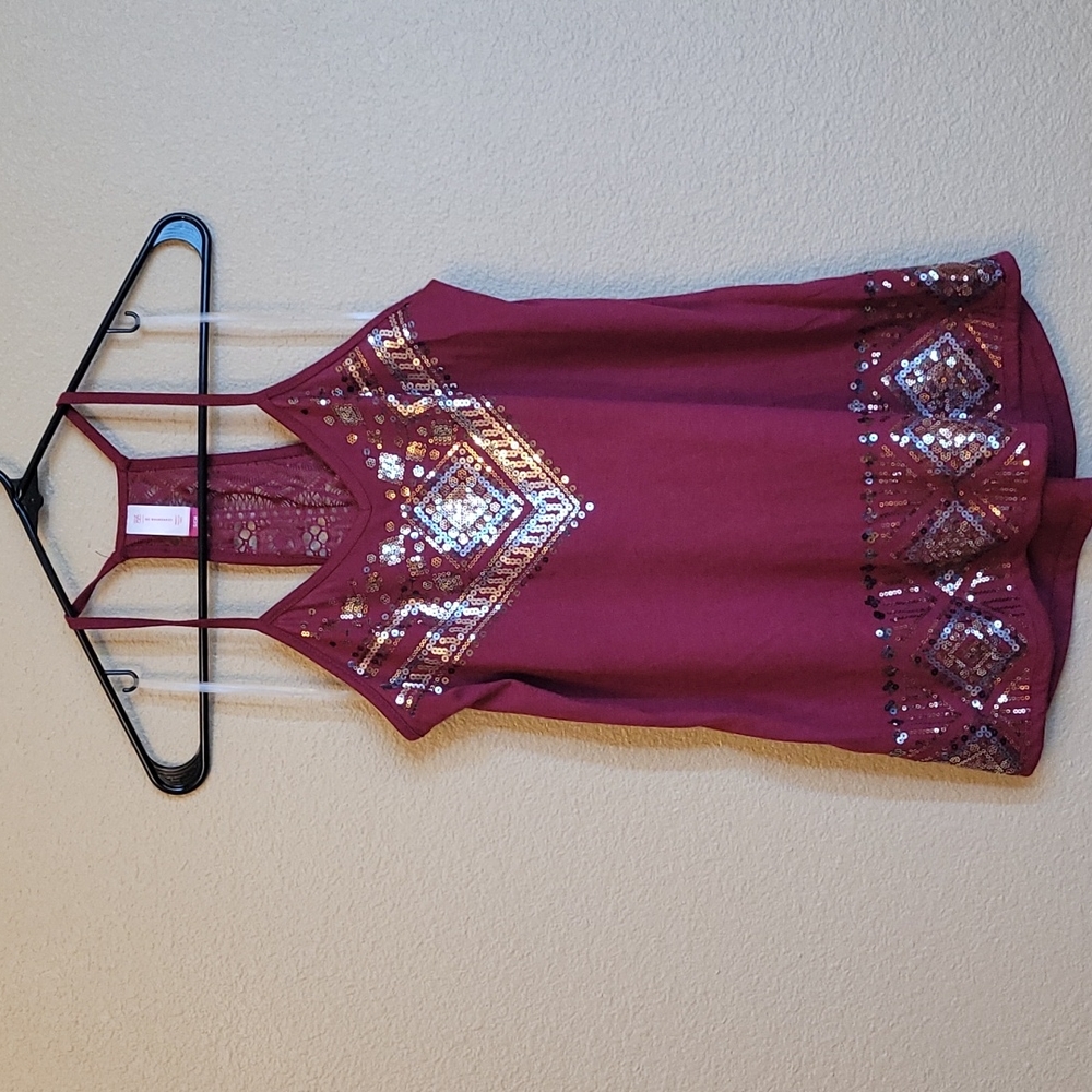 Wine Red Sequin Top